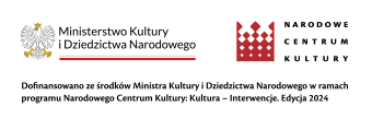 Logotypy Ministerstwa Kultury i Dziedzictwa Narodowego i Narodowego Instytutu Kultury.  Czarne litery i czerwone elementy na białym tle. 